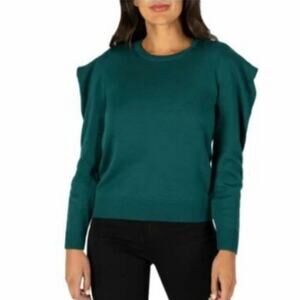 Kut From The Cloth Puff Square Shoulder Green Long Sleeve Sweater